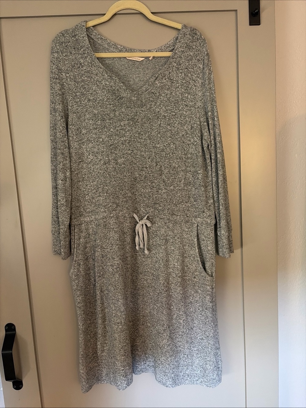 Soft Surroundings Gray Long Sleeve Drawstring Waist Knit Dress